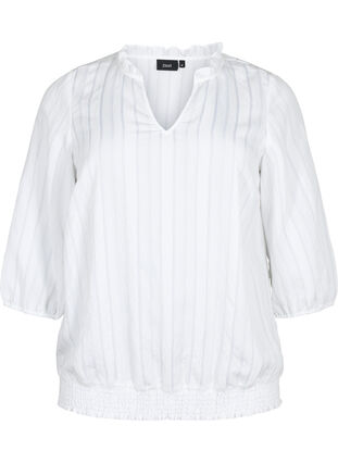 Wiskozowa bluzka z rekawem 3/4 i marszczeniem, Bright White, Packshot image number 0