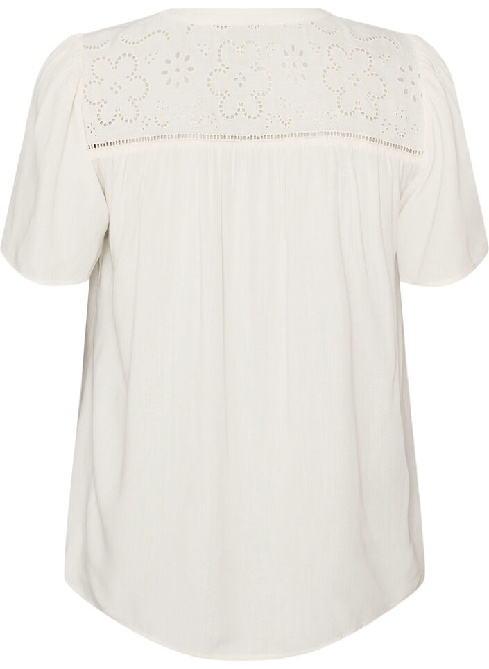 Bluzka z wiskozy z broderie anglaise, Beżowy, Packshot image number 1
