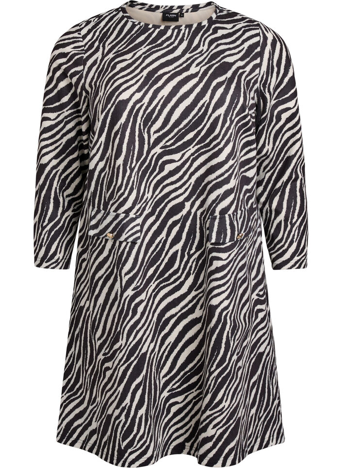 Krótka sukienka o kroju trapezowym z rekawami 7/8, Czarne, Packshot image number 0