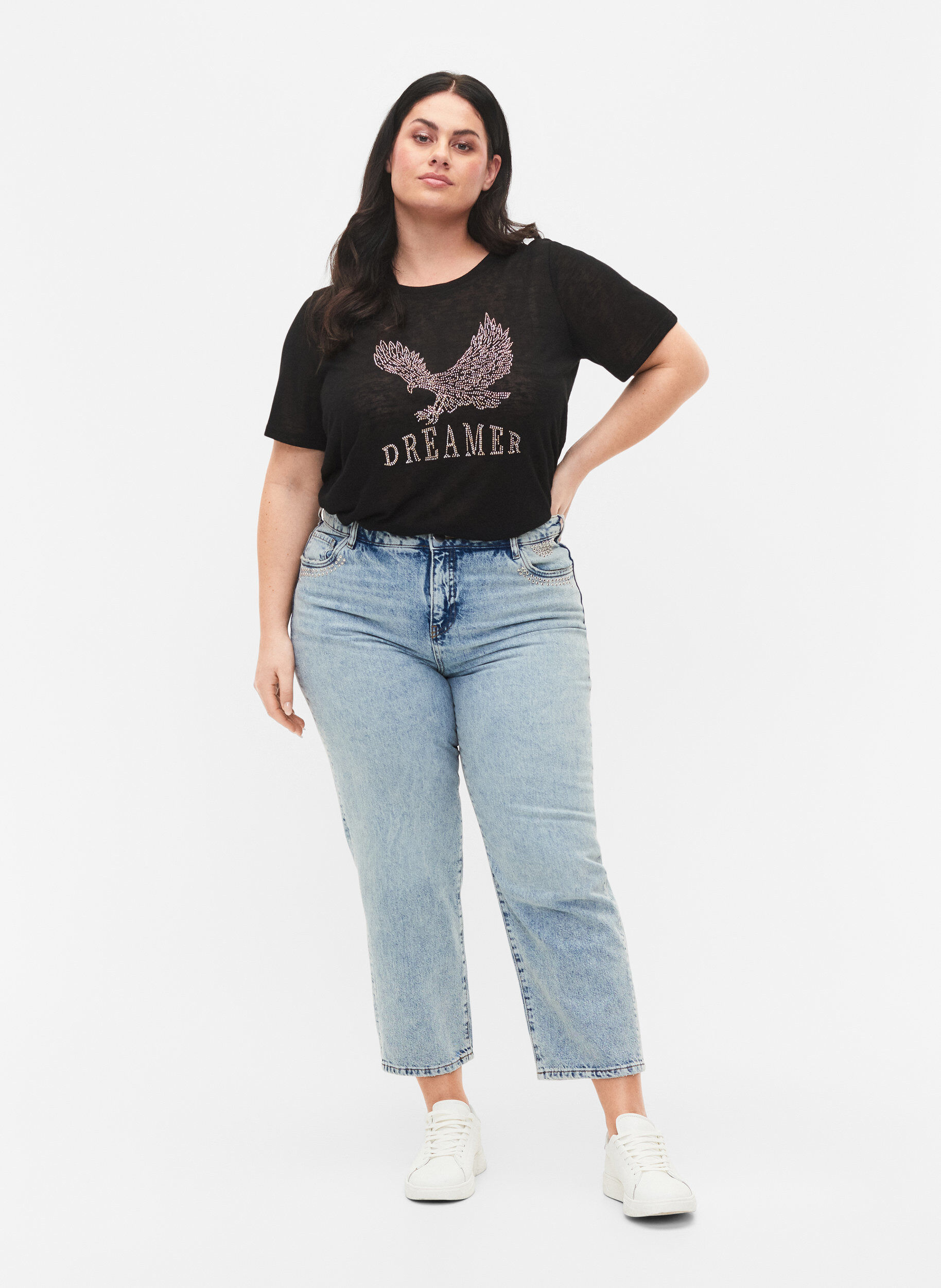 Zizzi Cropped Vera jeans with studs, Light blue denim, Model image number 0