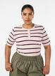 Koszulka typu T-shirt z zeberka z paskami i ozdobnym guzikiem, Fioletowy, Model image number 0