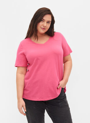 Podstawowa, gladka bawelniana koszulka, Hot Pink, Model image number 0