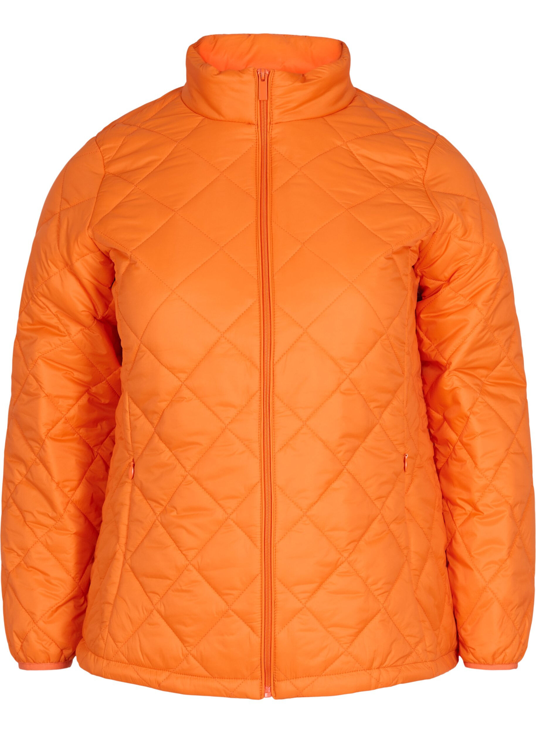 Zizzi Lightweight quilted jacket with zip and pockets, Mandarin Orange, Packshot image number 0