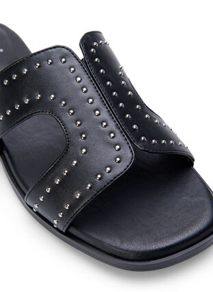 Plaskie, wsuwane sandaly o szerokim kroju z cwiekami, Black, Packshot image number 3