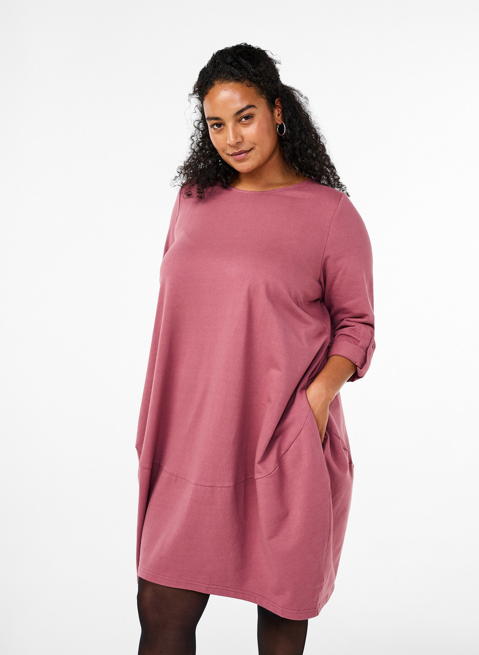 Zizzi Bawelniana sukienka balonowa z kieszeniami, R&oacute;żowy, Model image number 0