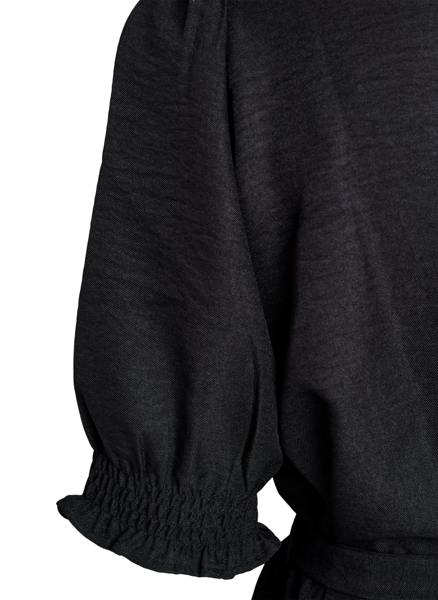 Zizzi Sukienka koszulowa do kolan z wiazanym paskiem, Czarne, Packshot image number 3