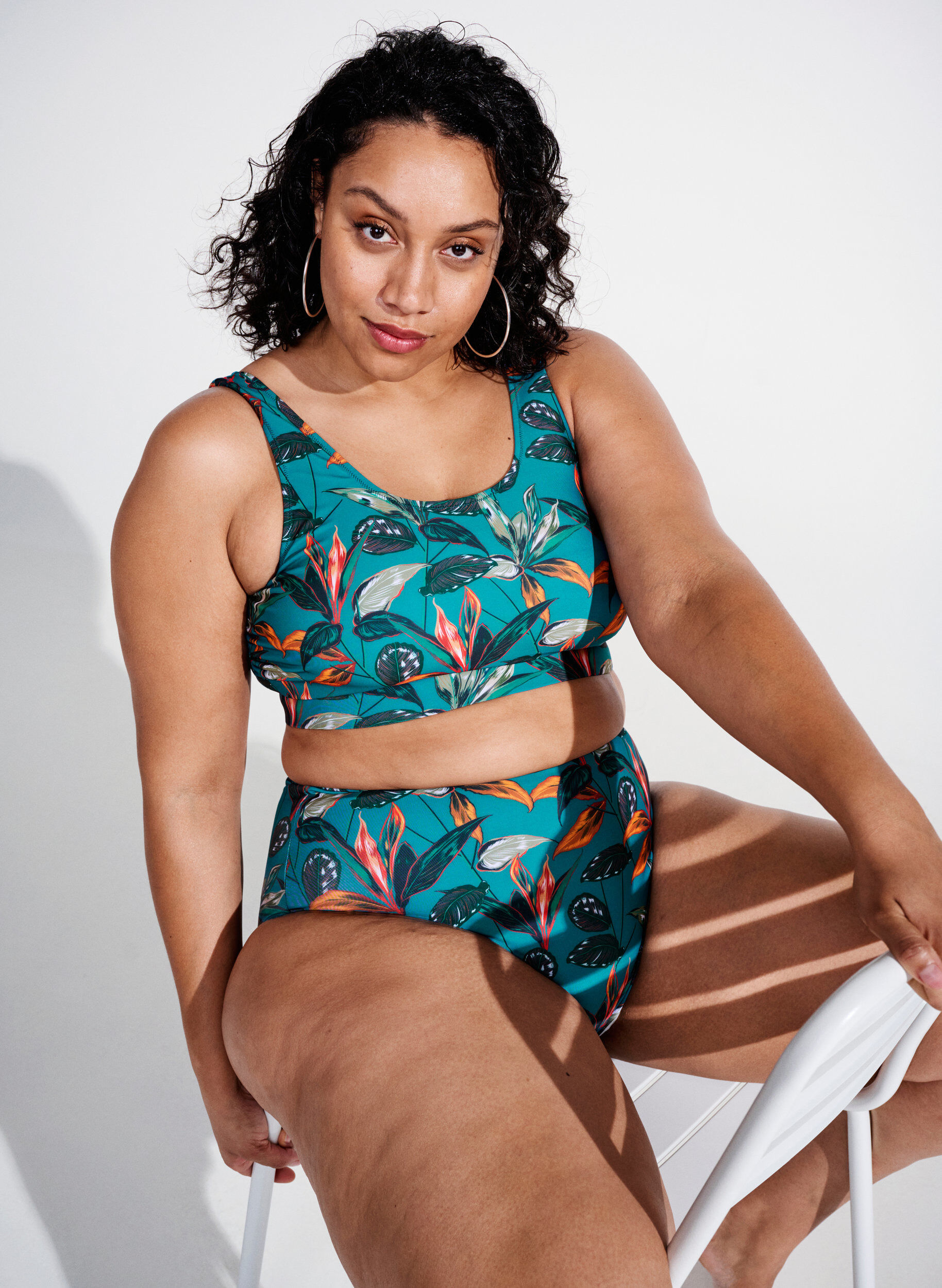 Zizzi Doly od bikini z wysokim stanem i nadrukiem, Turkusowy, Image image number 0