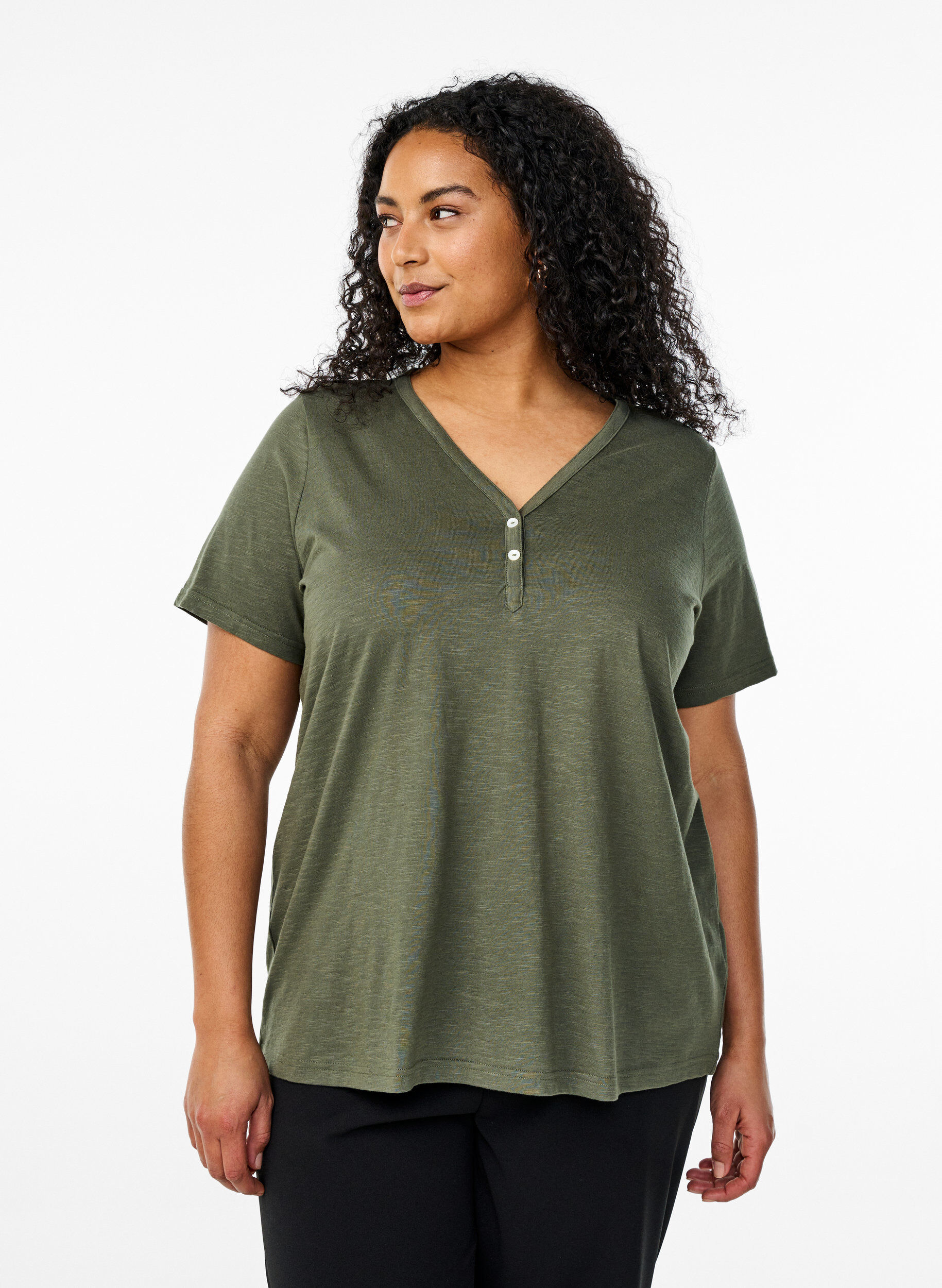 ZizziT-shirt z guzikami, Zielony, Model image number 0