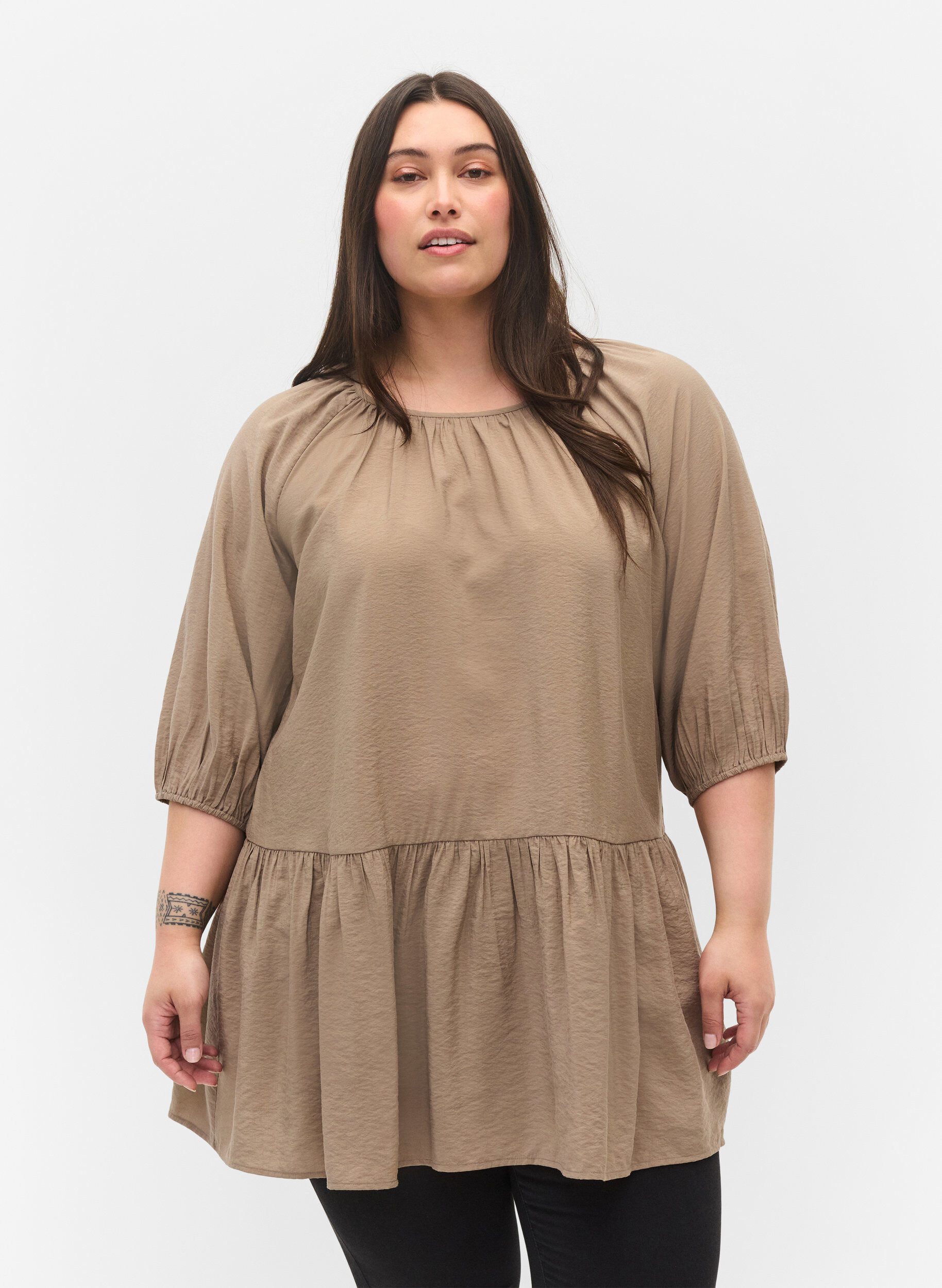 Zizzi A shape Tunic dress with 3/4 sleeves, Fungi, Model image number 0