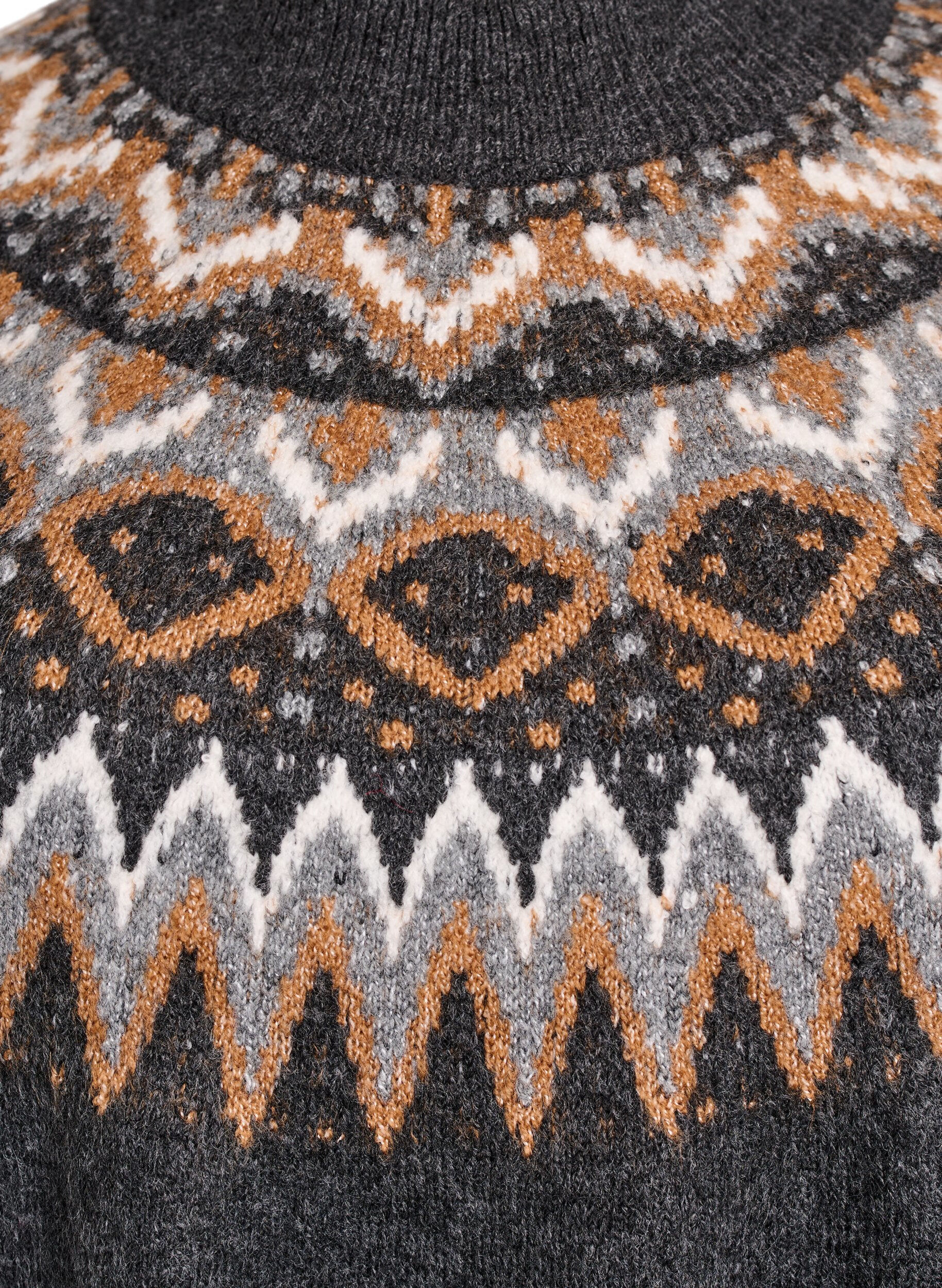 Zizzi Sukienka dzianinowa z wzorem zakardowym i rekawami balonowymi, Ciemnoszary, Packshot image number 2