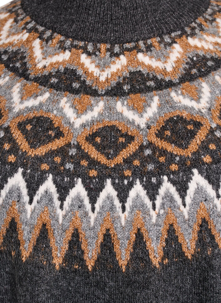 Sukienka dzianinowa z wzorem zakardowym i rekawami balonowymi, Ciemnoszary, Packshot image number 2