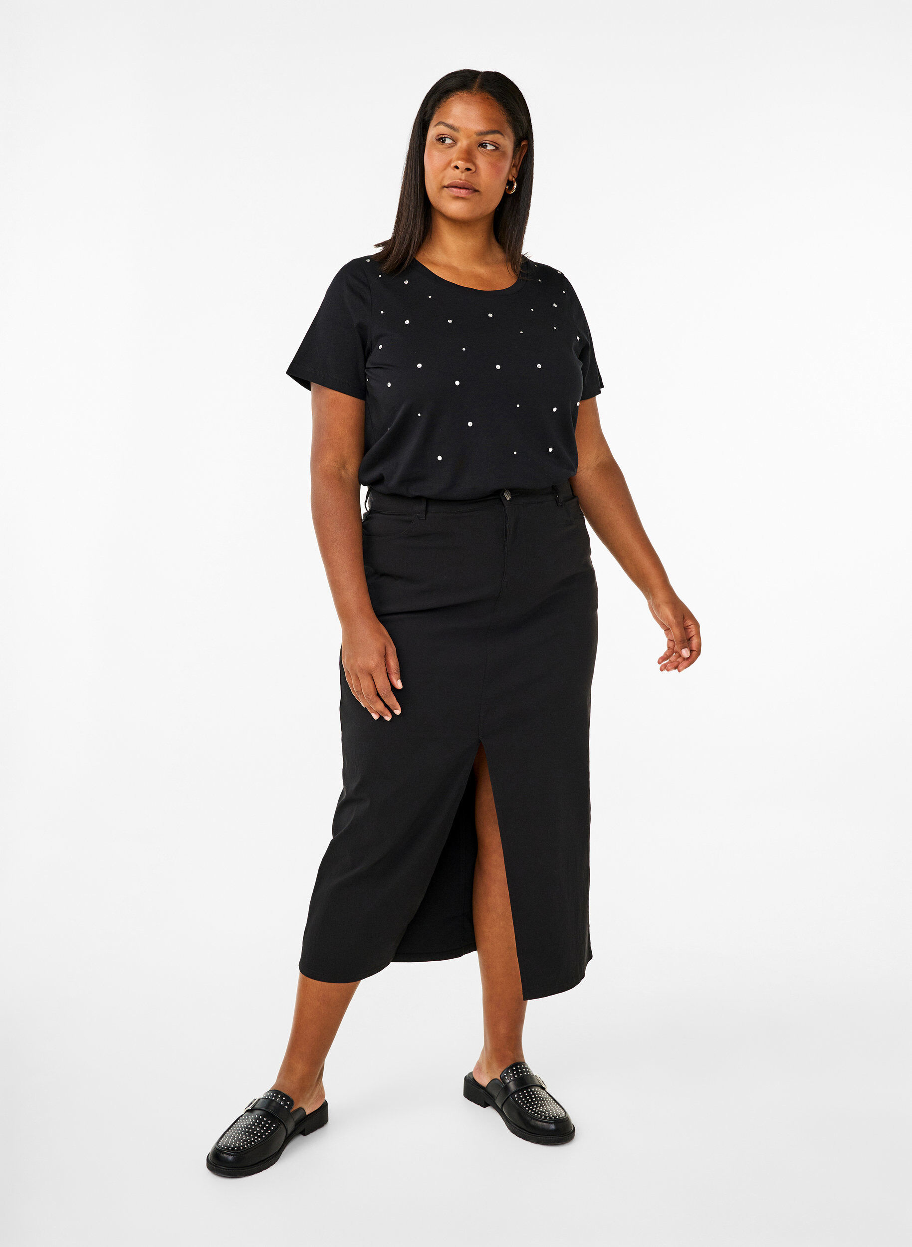 Zizzi Bawelniana koszulka z ozdobnymi kamieniami, Black, Model image number 3