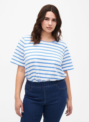 Koszulka z bawelny organicznej w paski, Marina Stripe, Model image number 0