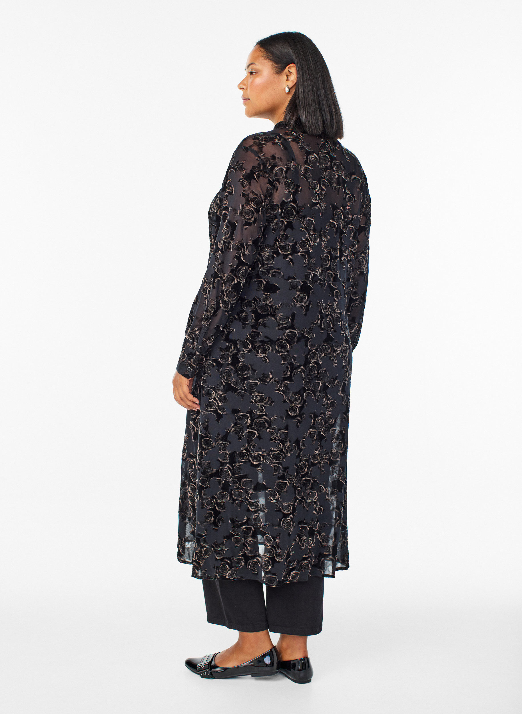 Zizzi Sukienka midi z siateczki z welurowymi r&oacute;zami, Czarne, Model image number 1