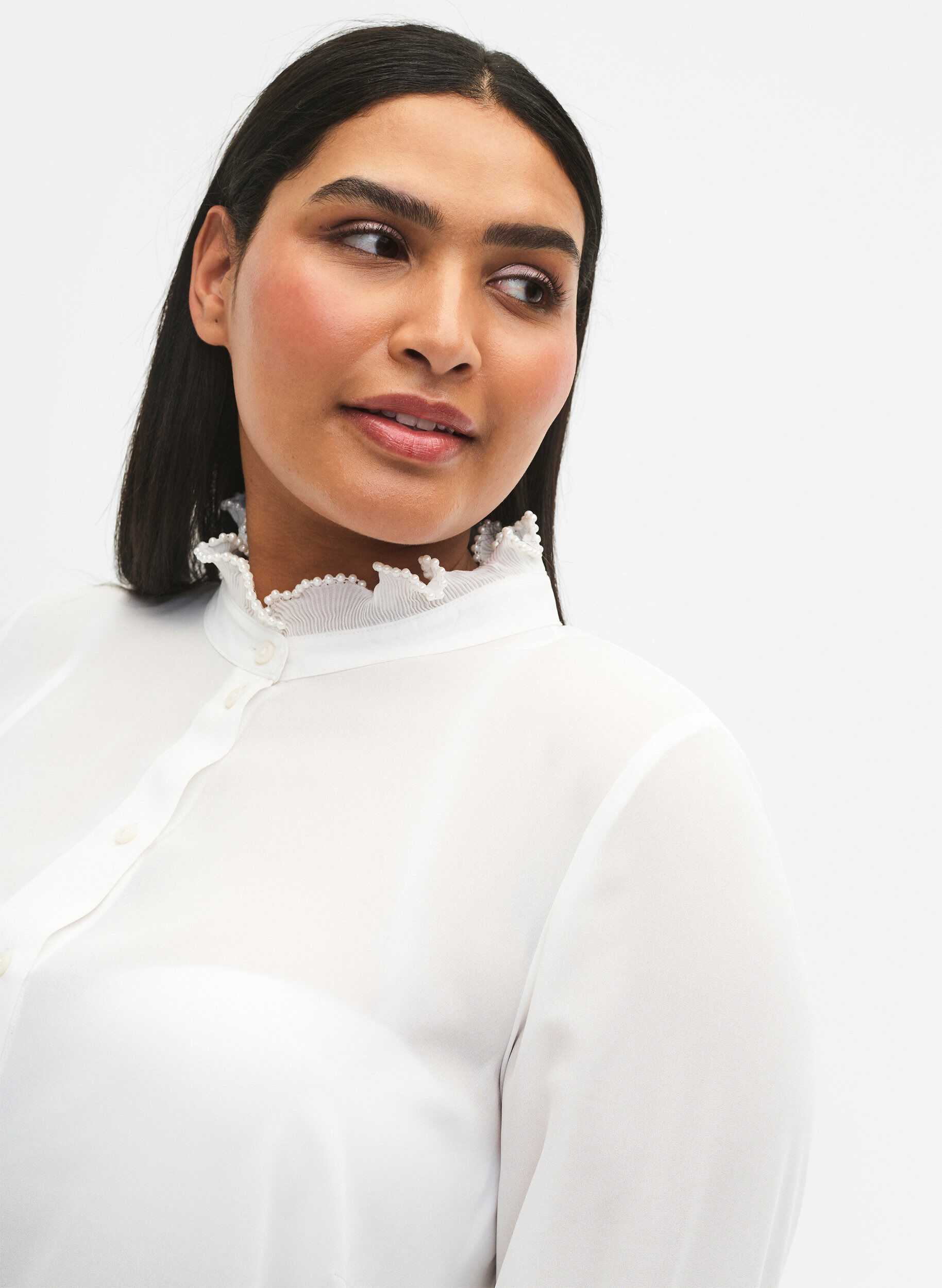 Zizzi Bluzka koszulowa z falbankami, Bright White, Model image number 2