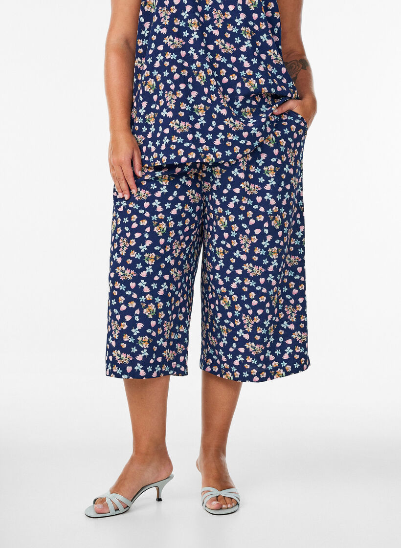Spodnie culotte z nadrukiem, Niebieskie, Model image number 2