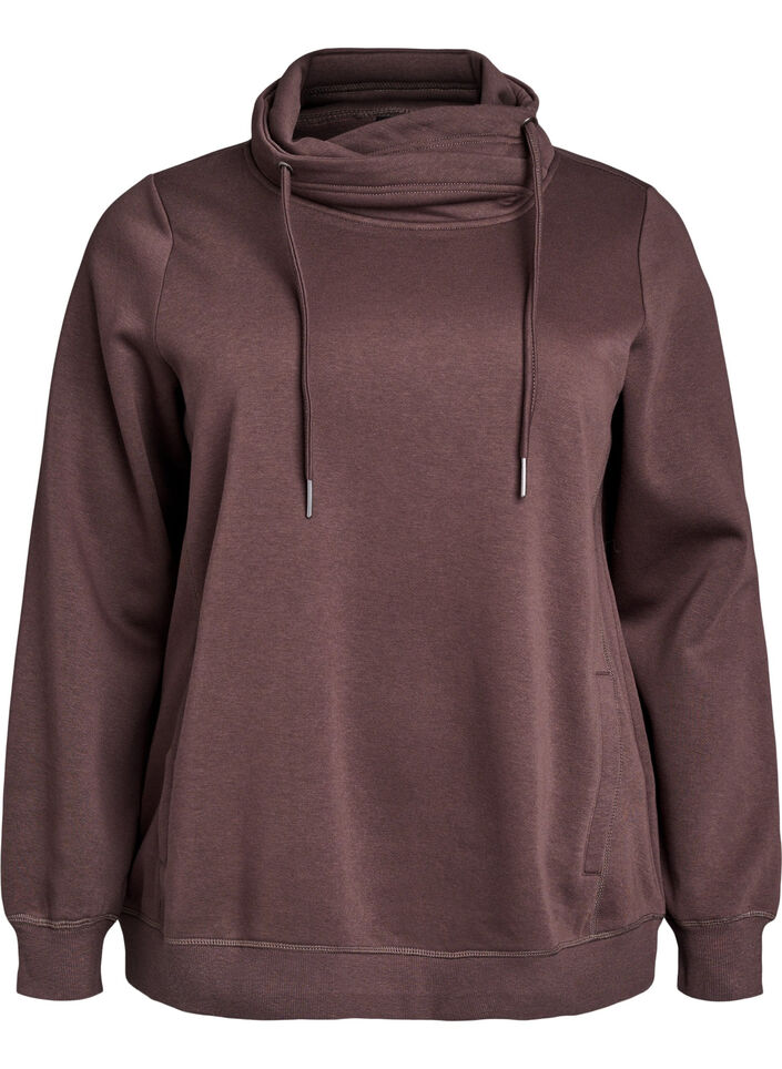 Bluza z wysokim kolnierzem i kieszeniami, Brązowy, Packshot image number 0