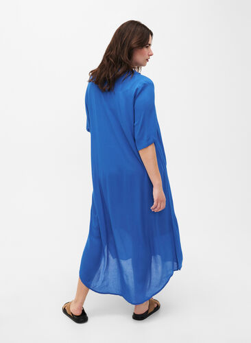 Wiskozowa sukienka koszulowa z krótkimi rekawami, Victoria blue, Model image number 1