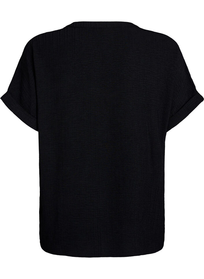 Luzna bluzka z kr&oacute;tkim rekawem, Czarne, Packshot image number 1