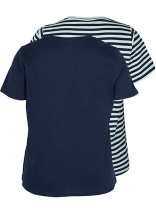 Podstawowa koszulka bawelniana 2-pack, Navy/Navy Stripe, Packshot image number 1