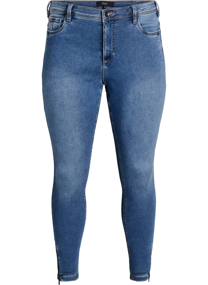 Skr&oacute;cone jeansy Amy z ozdobnym zamkiem blyskawicznym, Niebieskie, Packshot image number 0