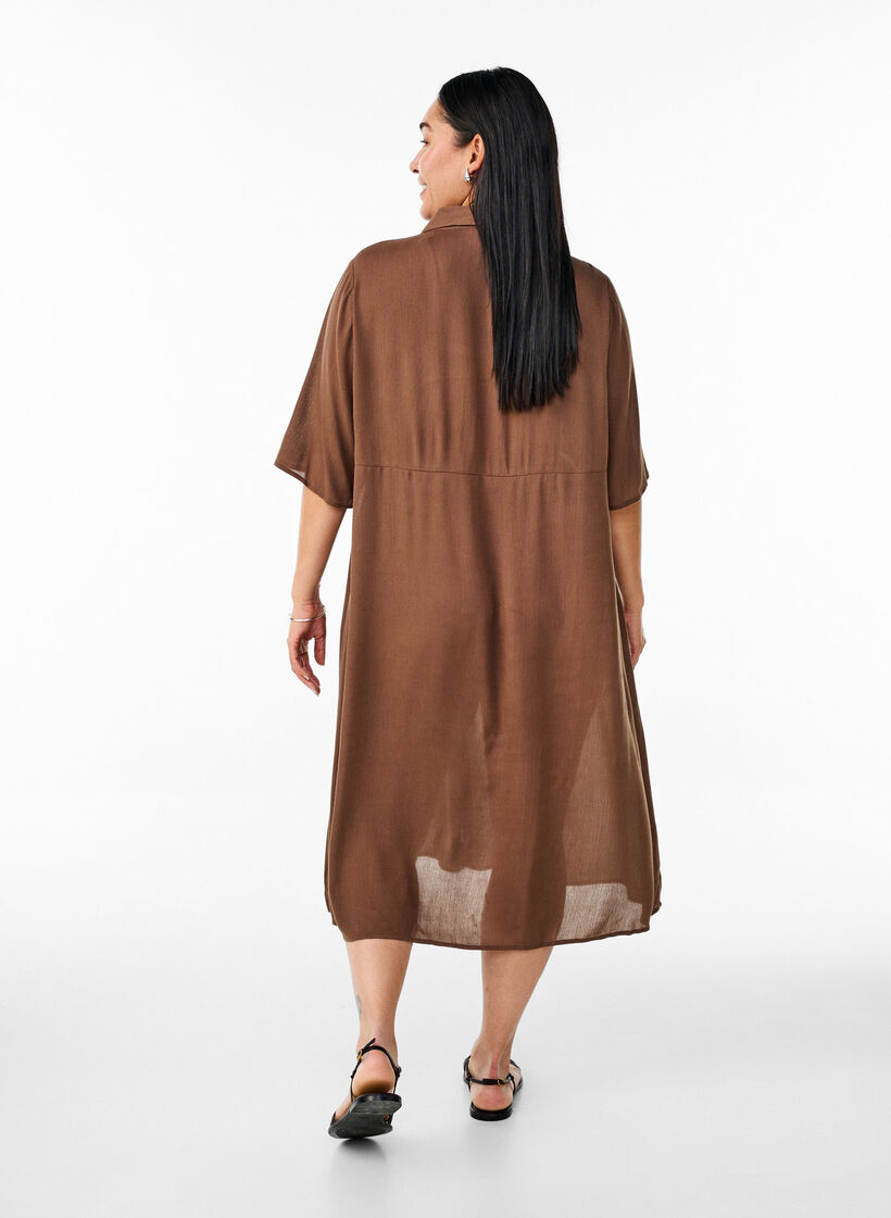 Midi koszulowa sukienka z kr&oacute;tkimi rekawami, Zielony, Model image number 2