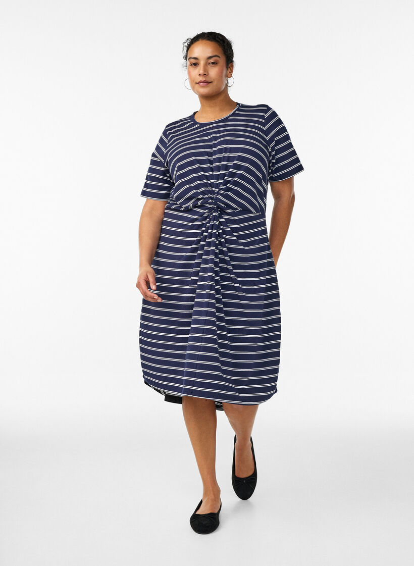 Sukienka bawelniana z efektem skretu, Niebieskie, Model image number 1