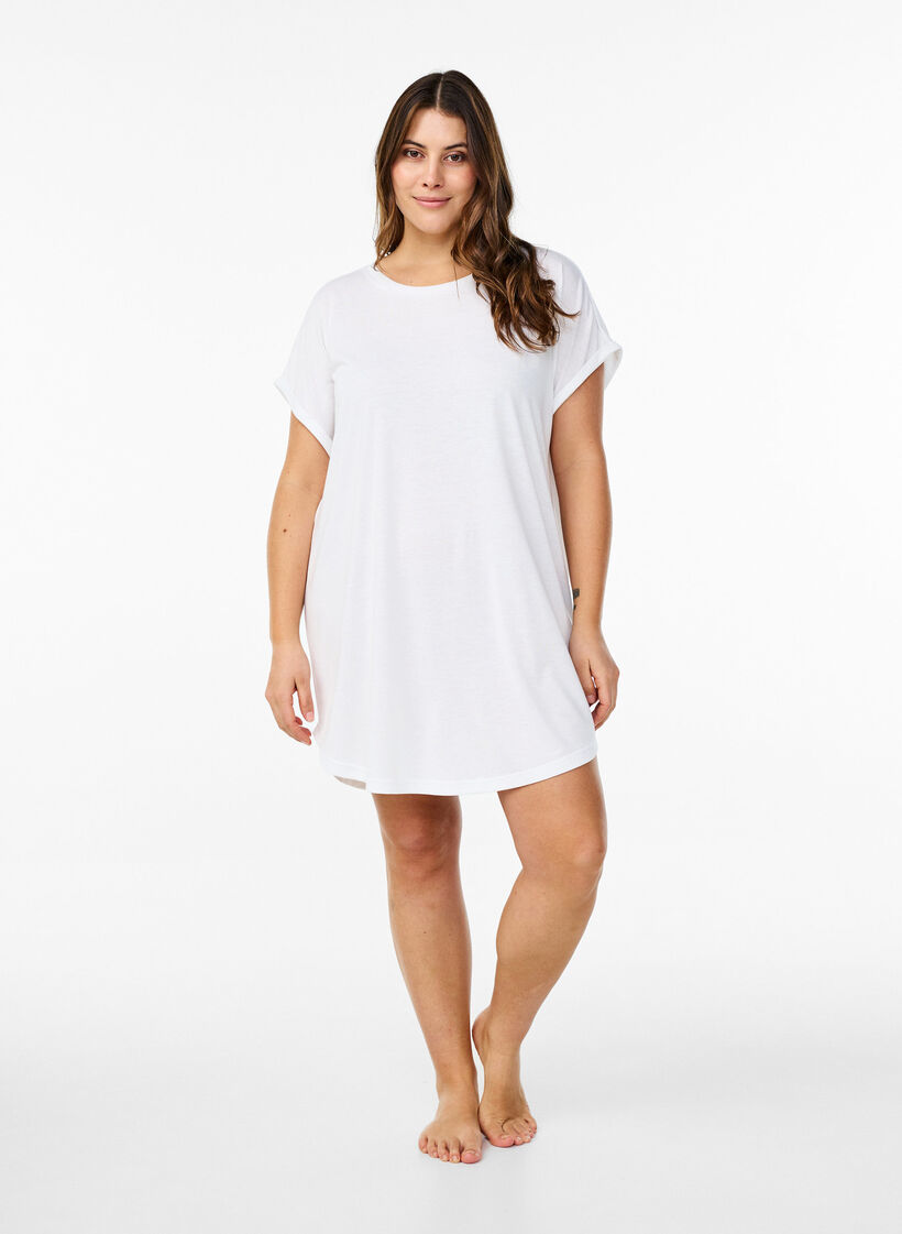 Koszula nocna z kr&oacute;tkim rekawem i nadrukiem tekstowym, , Model image number 1
