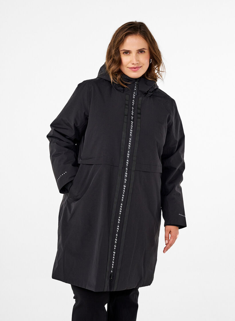 Funkcjonalny plaszcz typu parka z odblaskowymi detalami, Black, Model image number 0