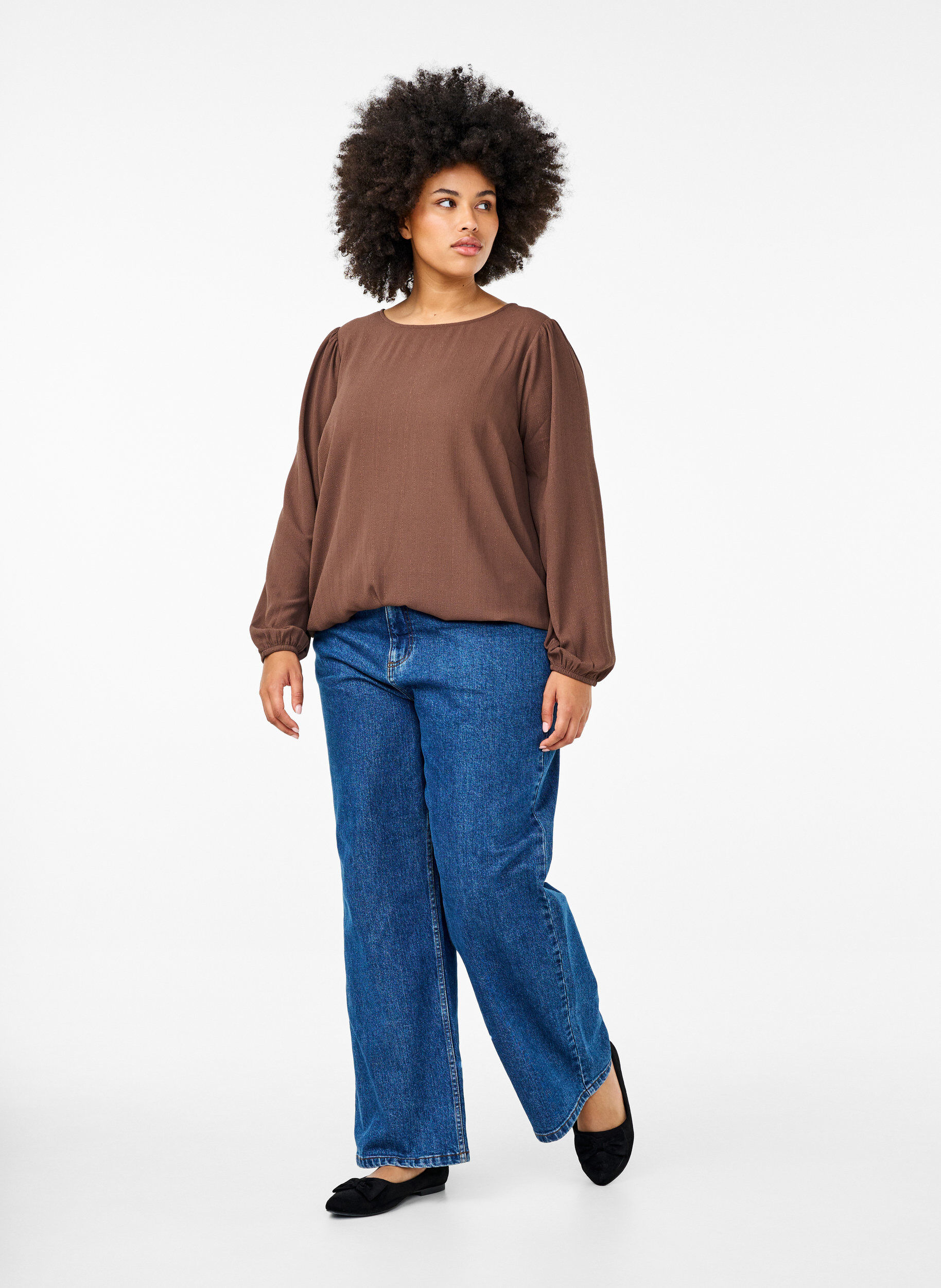 Zizzi Bluzka ze srebrnym brokatem, Brązowy, Model image number 1