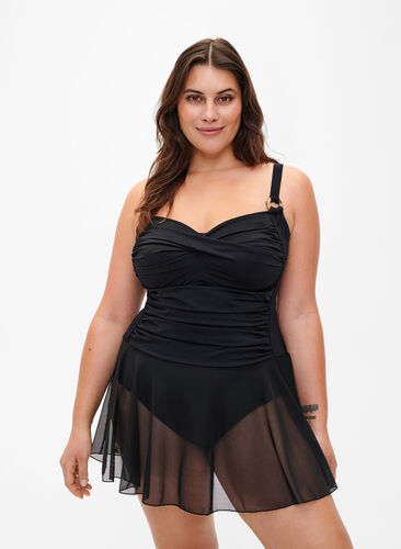Sukienka kapielowa z drapowaniem i spódnica, Black, Model image number 0