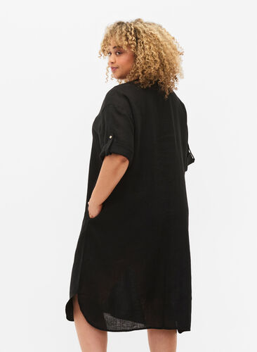 Sukienka z krótkim rekawem, wykonana w 100 % z lnu, Black, Model image number 1