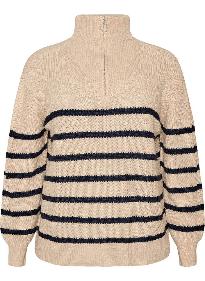 Sweter z wysokim kolnierzem i zamkiem blyskawicznym, Biały, Packshot image number 0