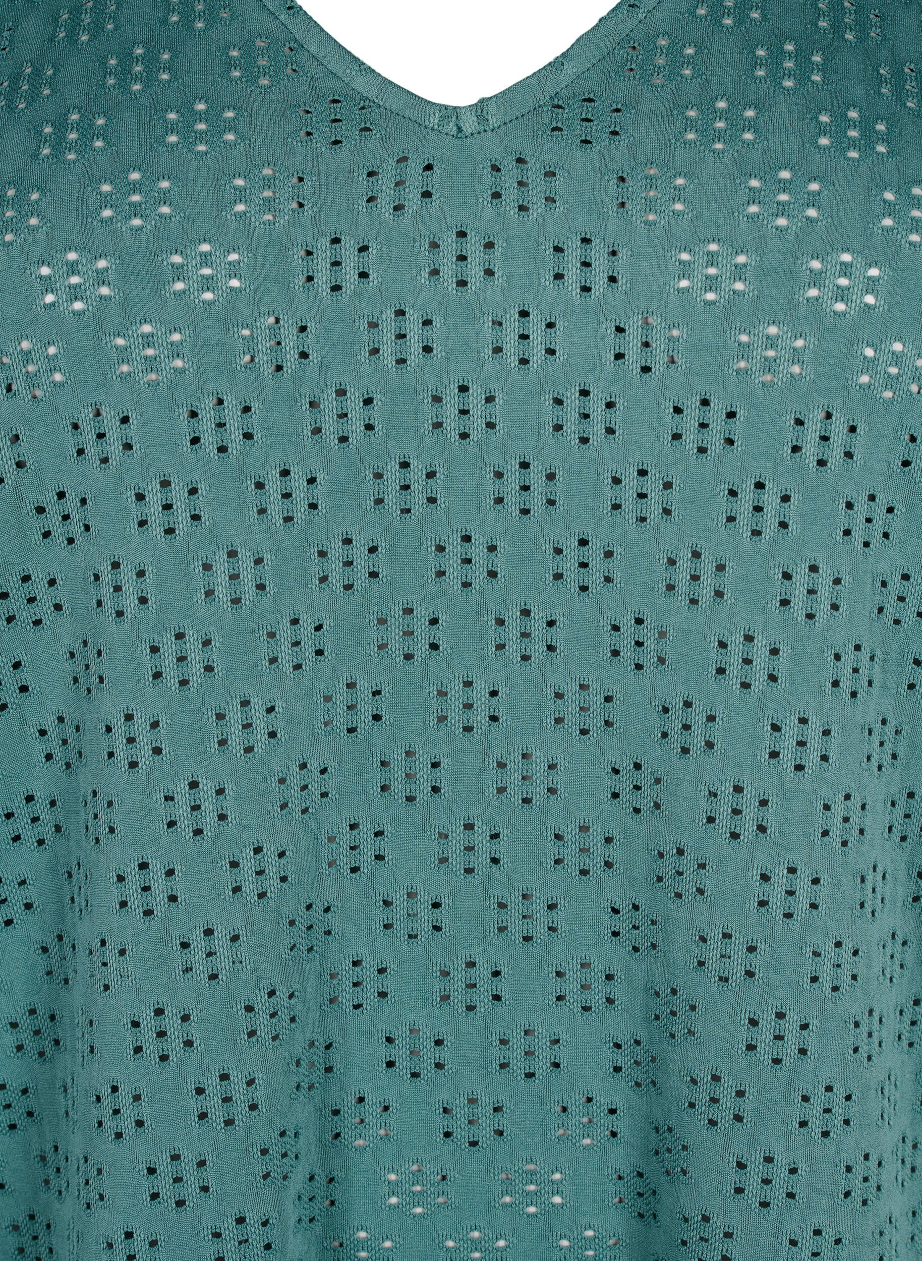 Zizzi Bluzka z dekoltem w szpic i wzorem w dziurki, Sea Pine, Packshot image number 2