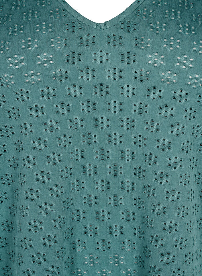 Bluzka z dekoltem w szpic i wzorem w dziurki, Sea Pine, Packshot image number 2
