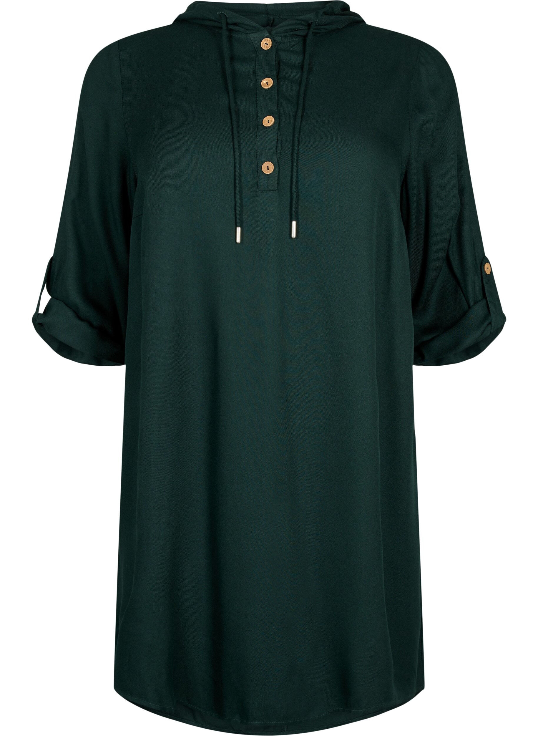 Zizzi Wiskozowa tunika z kapturem, Scarab, Packshot image number 0