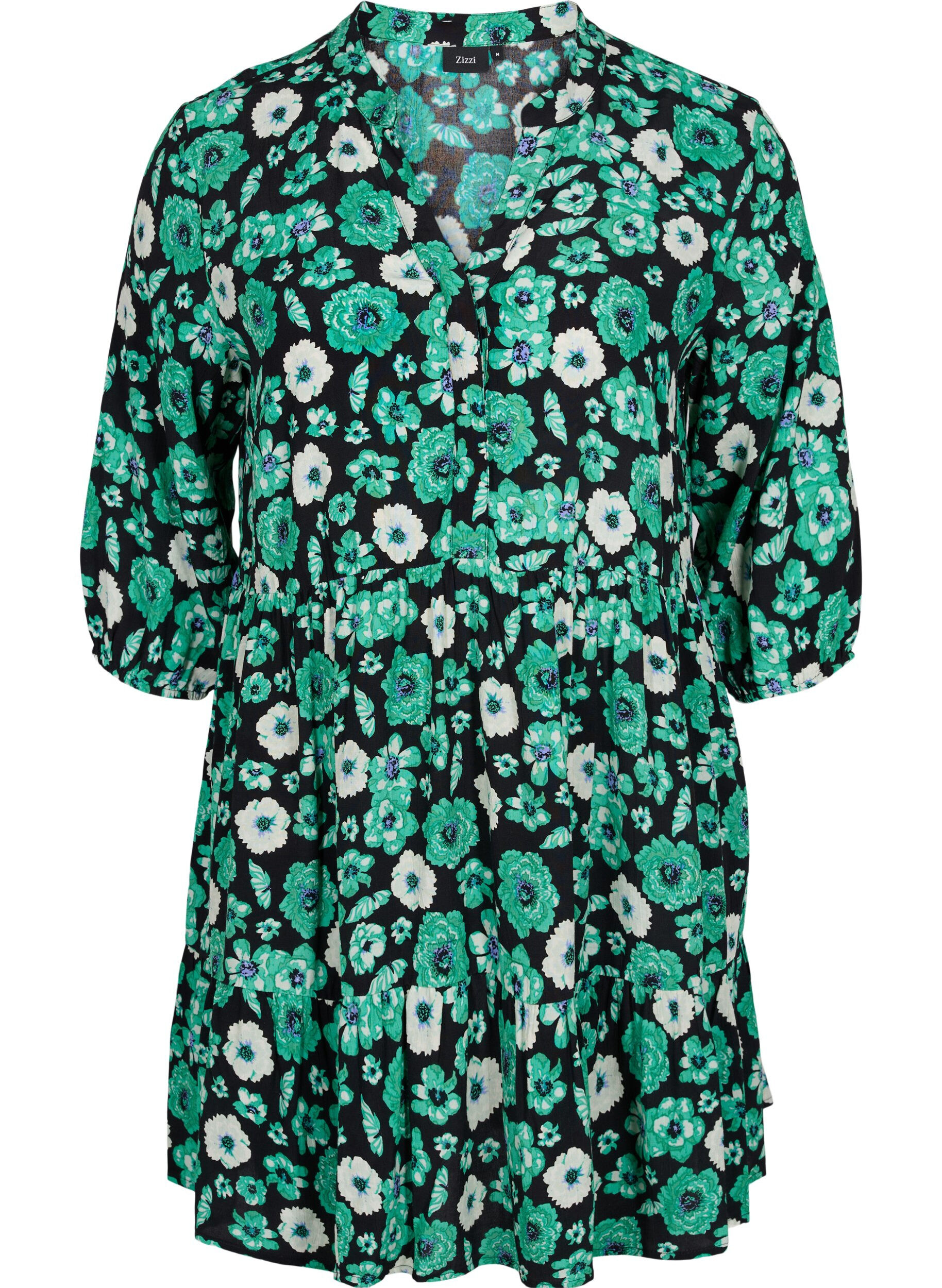 Zizzi 	 Floral tunic in viscose, Green Flower AOP, Packshot image number 0