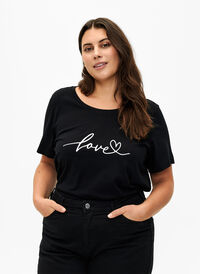 Bawelniana koszulka z okraglym dekoltem i nadrukiem, Black W. Love, Model