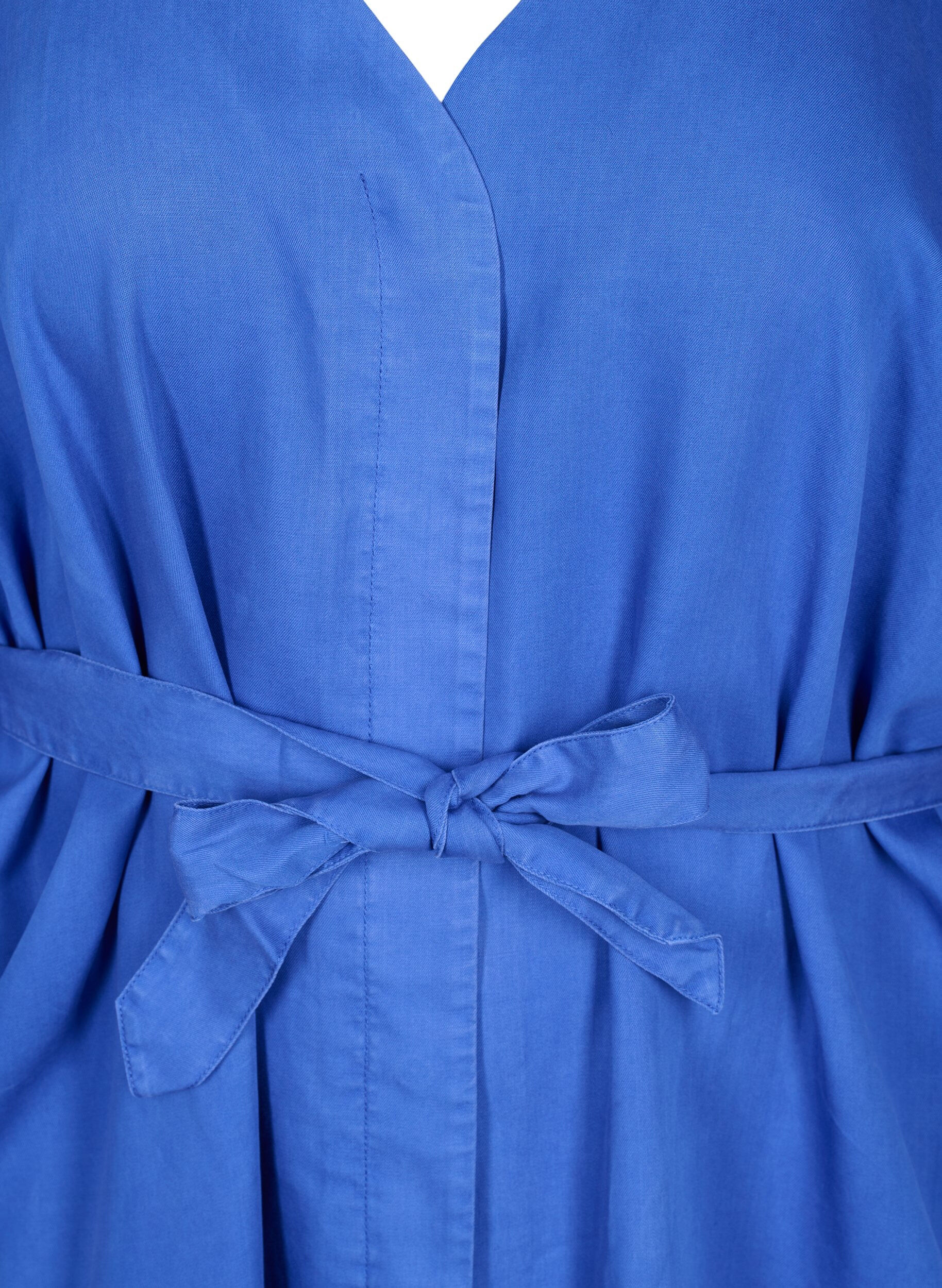 ZizziDress with 3/4 sleeves and tie-belt, Blue, Packshot image number 2