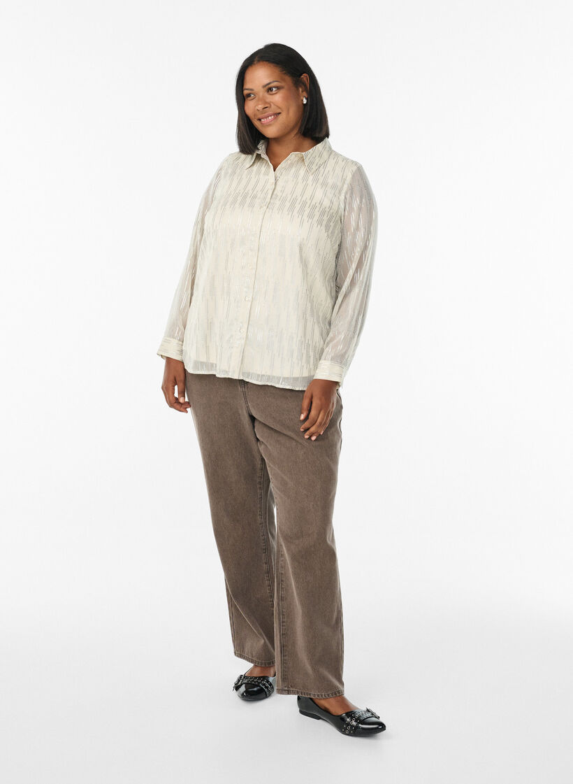 Koszula z blyszczacym wzorem, Biały, Model image number 1