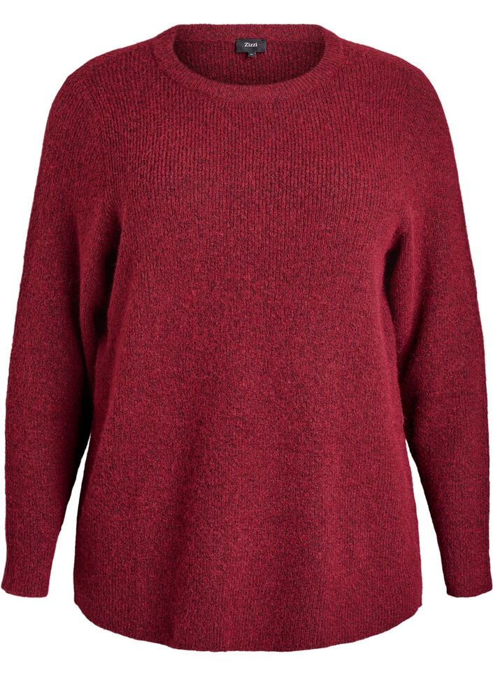Melanzowa dzianinowa bluzka z okraglym dekoltem, Czerwony, Packshot image number 0