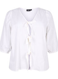 Bawelniana bluzka z rekawem 3/4, uszyta z mieszanki bawelny z lnem, Bright White, Packshot