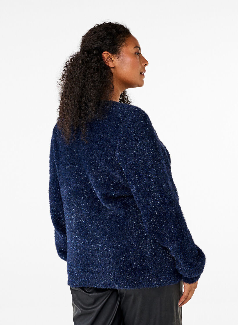 Dzianinowa bluzka z brokatowa nitka, Niebieskie, Model image number 2