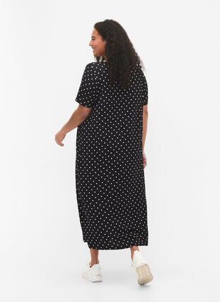 Wiskozowa sukienka midi z krótkim rekawem, Black Dot, Model image number 1
