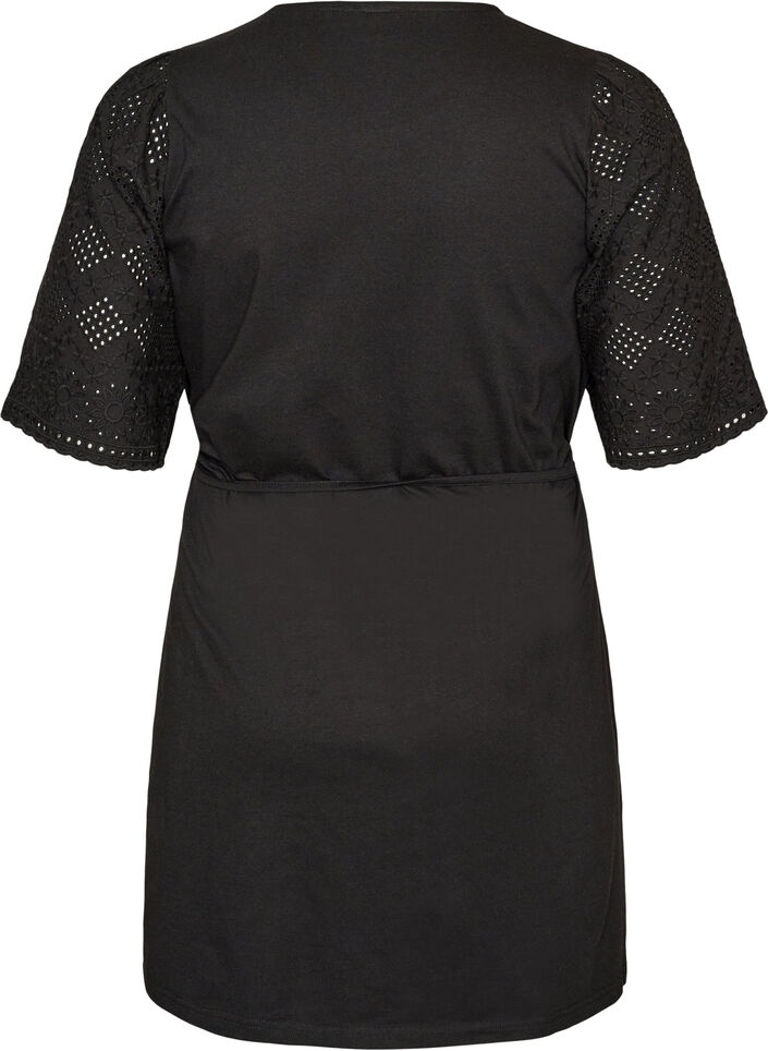 Bawelniana sukienka z rekawami broderie anglaise i wiazaniem w talii, Czarne, Packshot image number 1