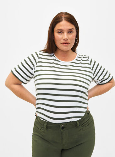 Koszulka z bawelny organicznej w paski, Thyme Stripe, Model image number 0