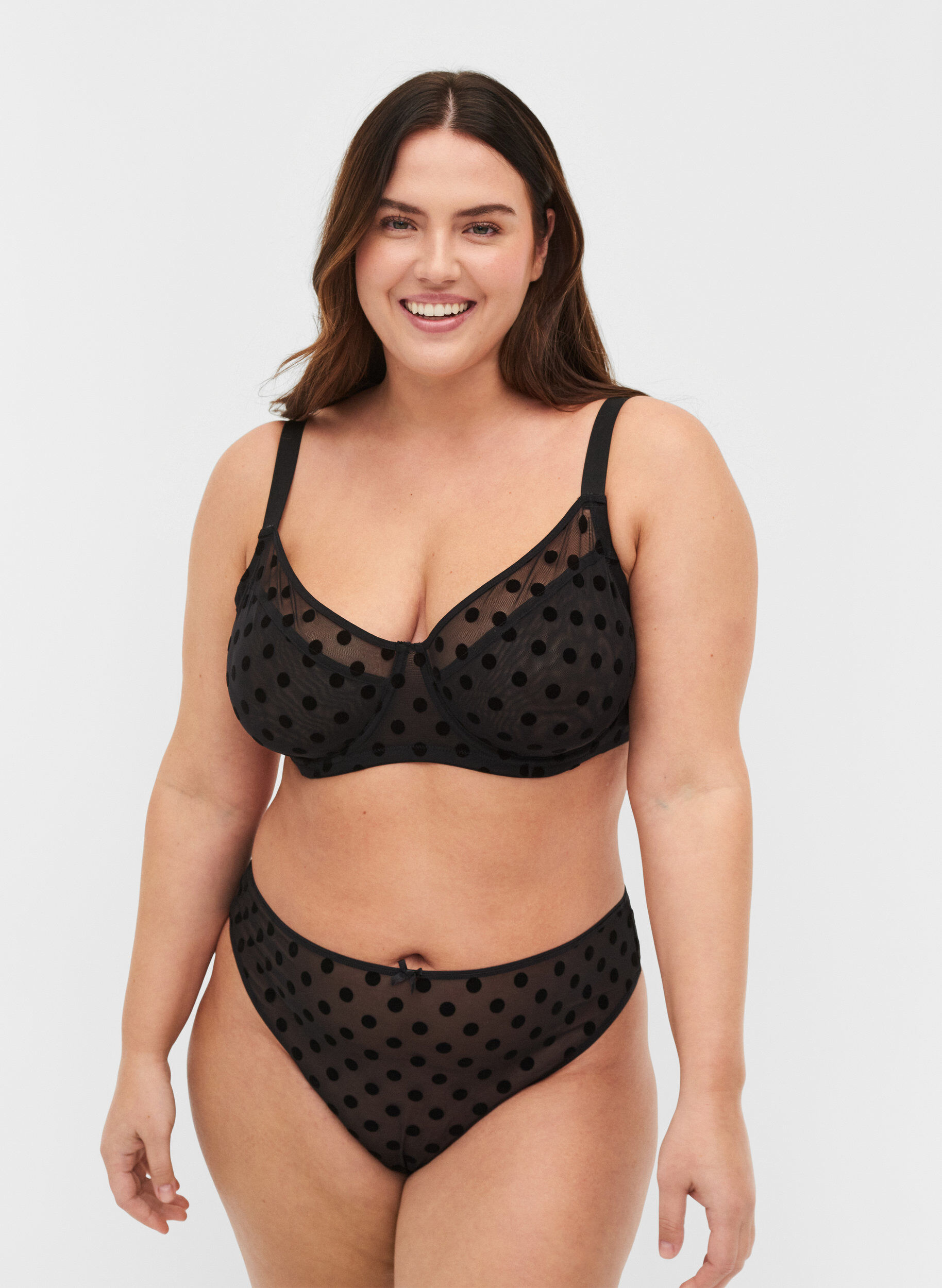 Zizzi Polka dot mesh G-string 2-pack, Black, Model image number 0