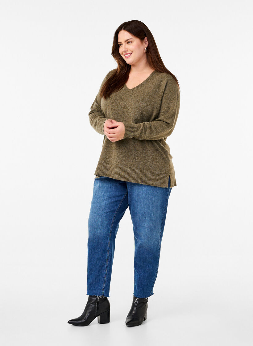 Dzianinowa bluzka z dekoltem w szpic, Dusky G. Black Mel., Model image number 2