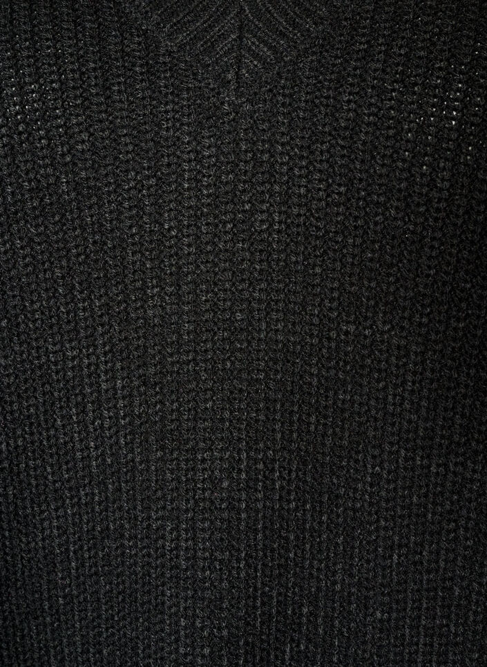 Dluga bluzka z dzianiny prazkowanej z dekoltem V, Czarne, Packshot image number 2