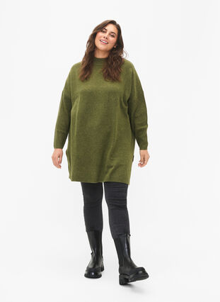 Melanzowy sweter z dzianiny z rozcieciem, W. Moss/Black Mel., Model image number 2